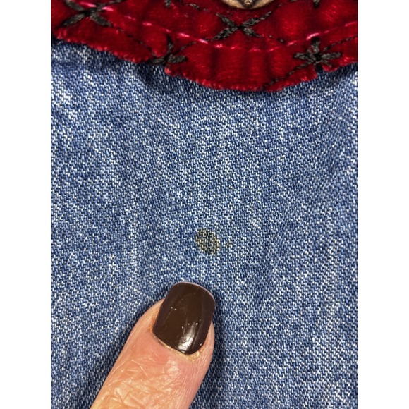 Vintage 80s Denim Maxi Dress S Velvet Trim Western Prairie Boho Cottagecore - Picture 5 of 9